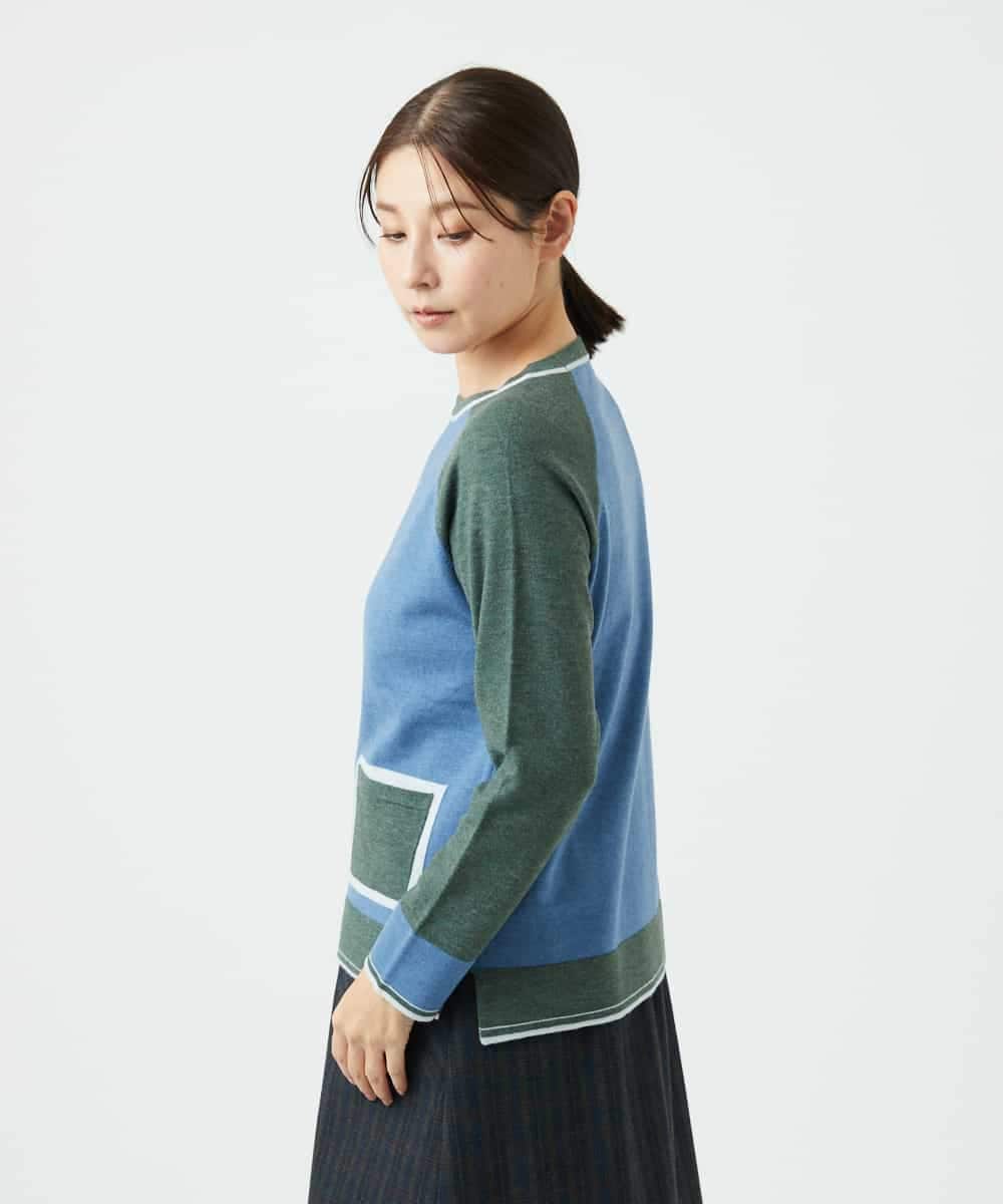 NHFAF13210 GIANNI LO GIUDICE(小さいサイズ)(メゾン ドゥ サンク) バイカラーポケットデザインニット ブルー系