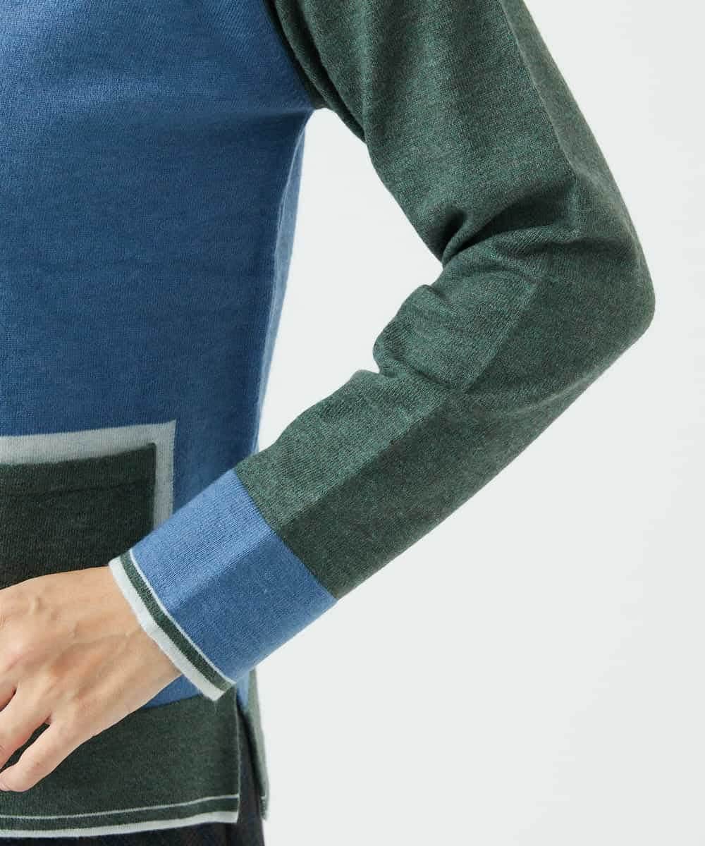 NHFAF13210 GIANNI LO GIUDICE(小さいサイズ)(メゾン ドゥ サンク) バイカラーポケットデザインニット ブルー系