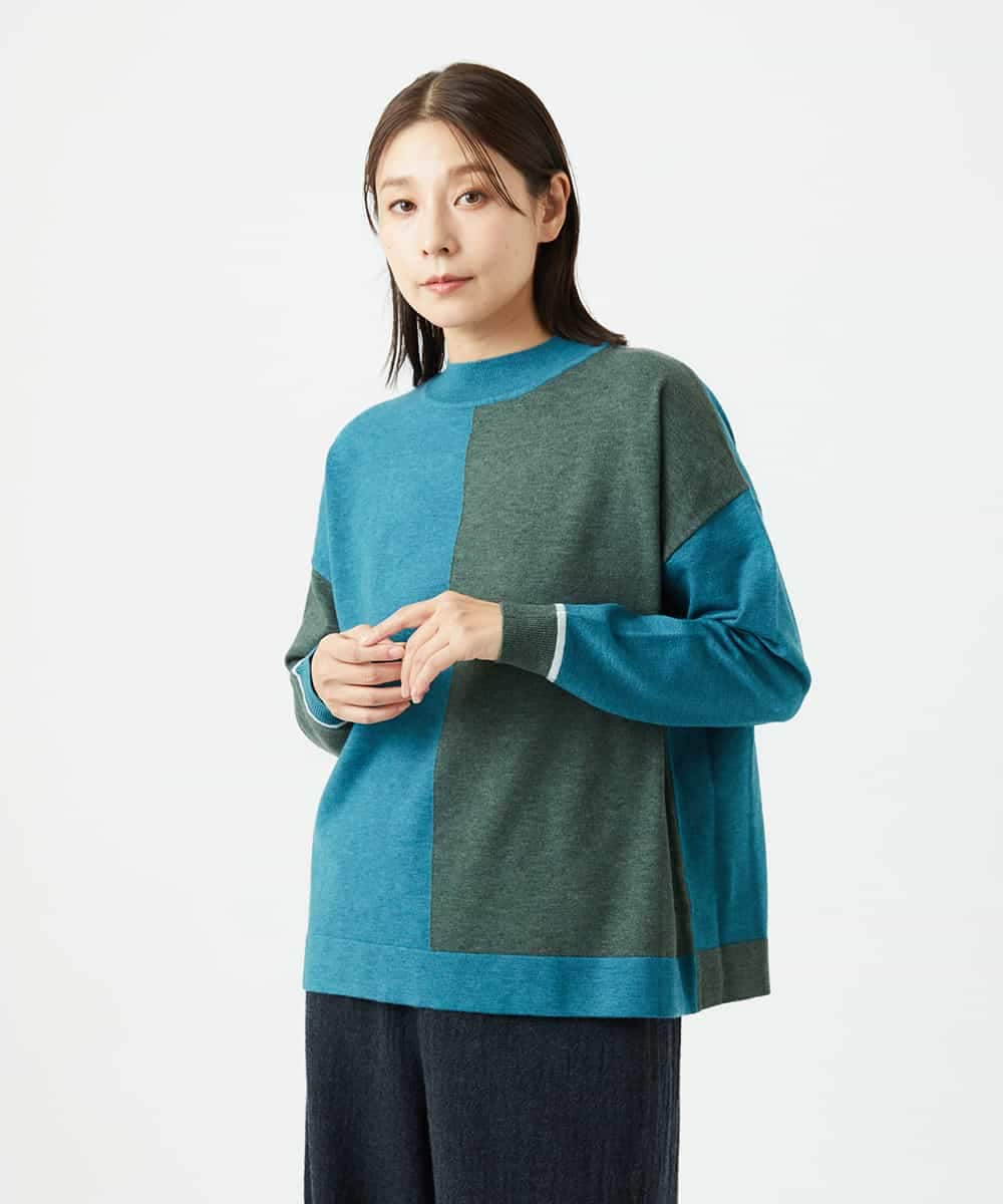 NHFAF14220 GIANNI LO GIUDICE(小さいサイズ)(メゾン ドゥ サンク) バイカラーニット ブルー