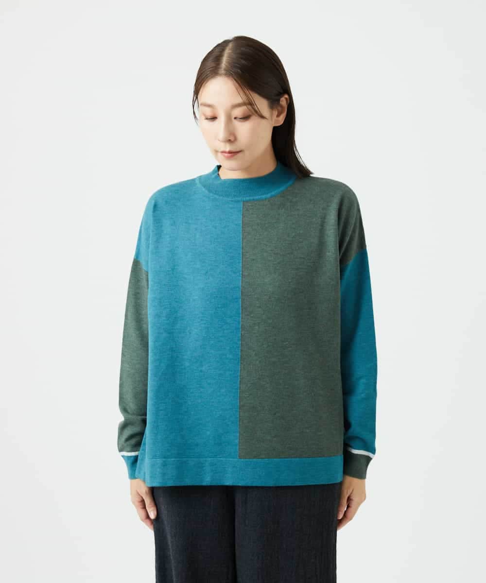 NHFAF14220 GIANNI LO GIUDICE(小さいサイズ)(メゾン ドゥ サンク) バイカラーニット ブルー