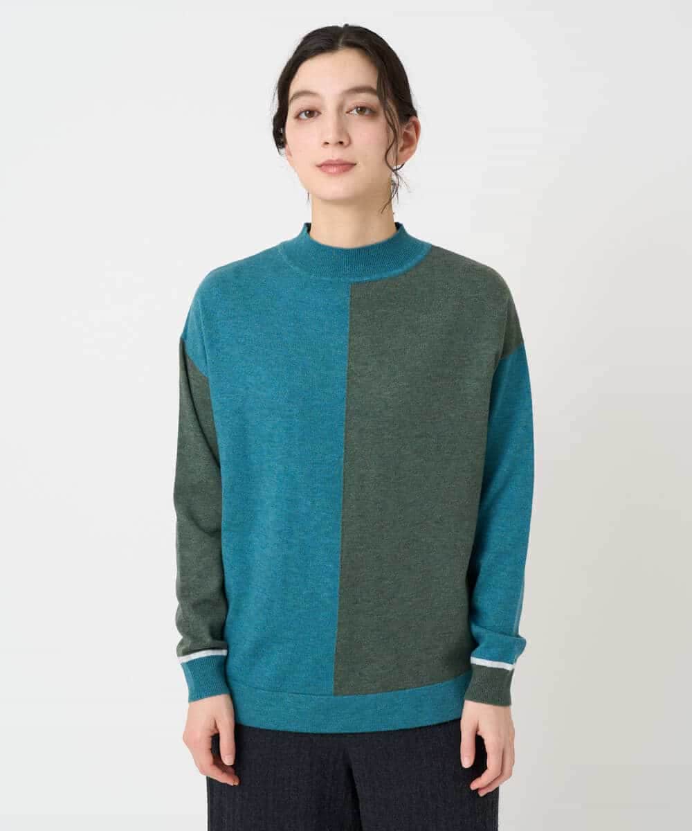 NHFAF14220 GIANNI LO GIUDICE(小さいサイズ)(メゾン ドゥ サンク) バイカラーニット ブルー