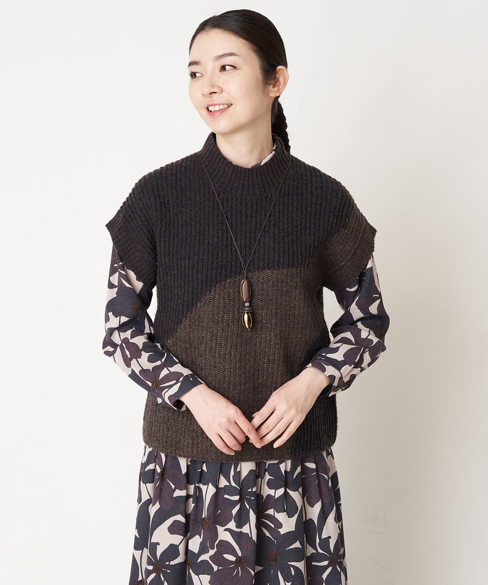NHFAW10230 GIANNI LO GIUDICE(小さいサイズ)(メゾン ドゥ サンク) アゼ編みインターシャニットベスト ネイビー系