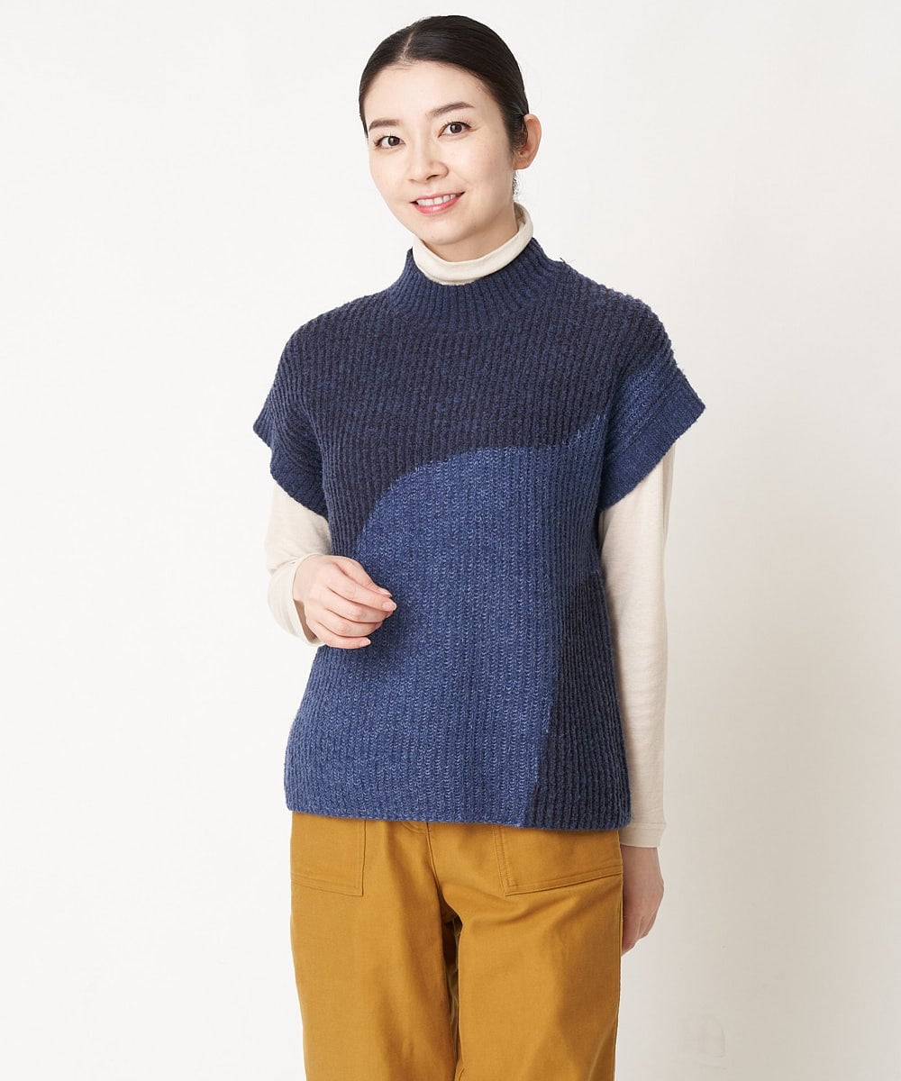 NHFAW10230 GIANNI LO GIUDICE(小さいサイズ)(メゾン ドゥ サンク) アゼ編みインターシャニットベスト ネイビー系