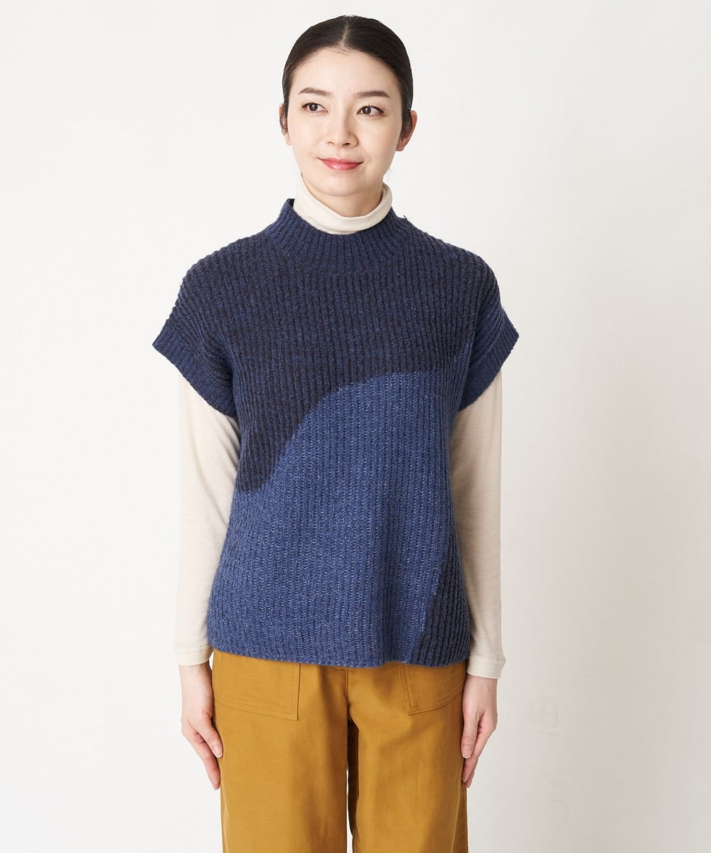 NHFAW10230 GIANNI LO GIUDICE(小さいサイズ)(メゾン ドゥ サンク) アゼ編みインターシャニットベスト ネイビー系