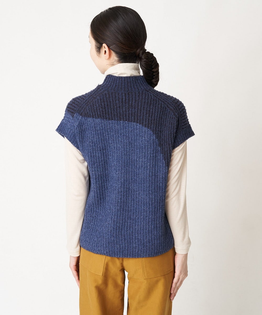 NHFAW10230 GIANNI LO GIUDICE(小さいサイズ)(メゾン ドゥ サンク) アゼ編みインターシャニットベスト ネイビー系