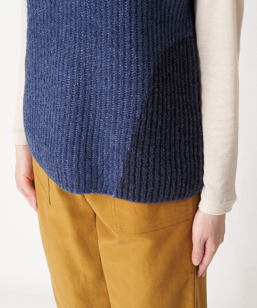 NHFAW10230 GIANNI LO GIUDICE(小さいサイズ)(メゾン ドゥ サンク) アゼ編みインターシャニットベスト ネイビー系
