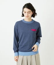 NHFCF60200 GIANNI LO GIUDICE(小さいサイズ)(メゾン ドゥ サンク) 配色デザインポケットニット ブルー