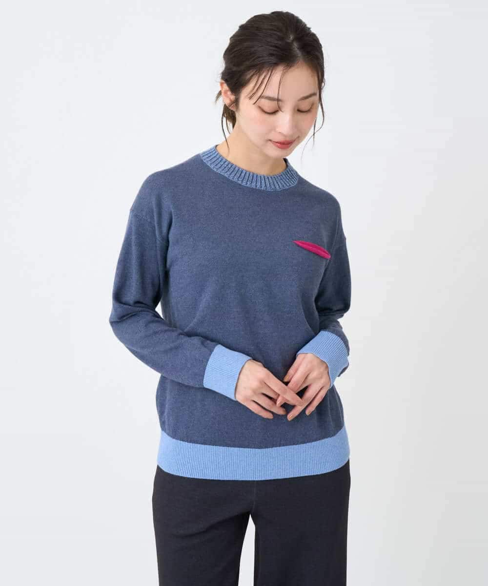 NHFCF60200 GIANNI LO GIUDICE(小さいサイズ)(メゾン ドゥ サンク) 配色デザインポケットニット ブルー