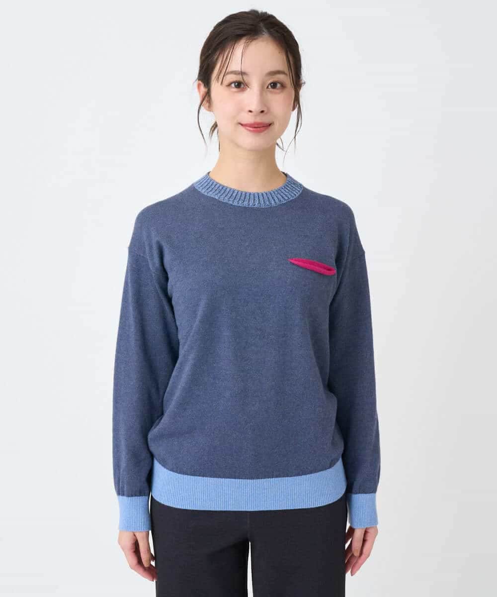 NHFCF60200 GIANNI LO GIUDICE(小さいサイズ)(メゾン ドゥ サンク) 配色デザインポケットニット ブルー