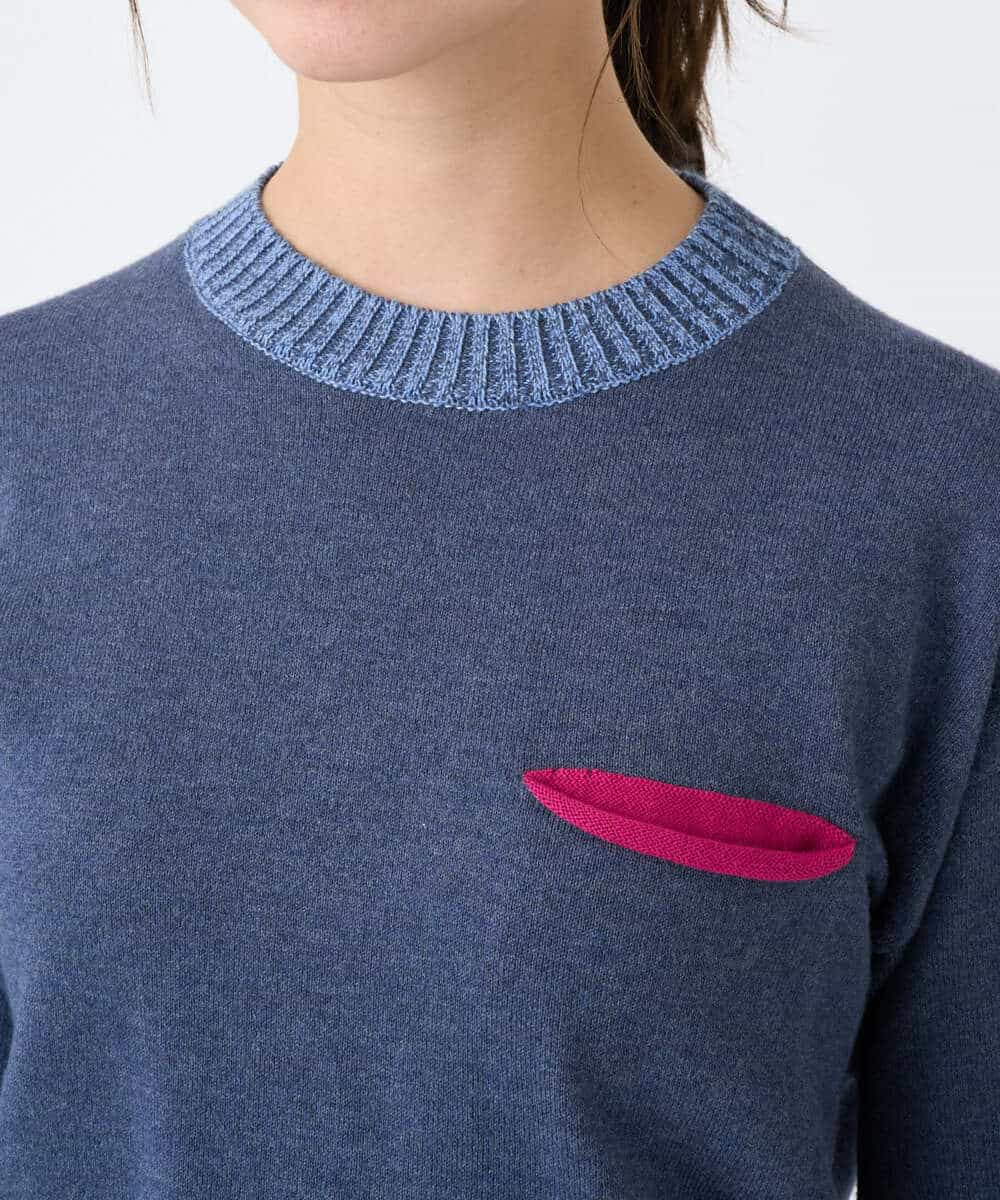 NHFCF60200 GIANNI LO GIUDICE(小さいサイズ)(メゾン ドゥ サンク) 配色デザインポケットニット ブルー