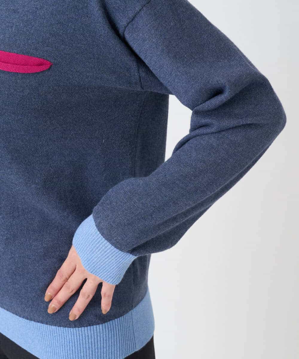 NHFCF60200 GIANNI LO GIUDICE(小さいサイズ)(メゾン ドゥ サンク) 配色デザインポケットニット ブルー