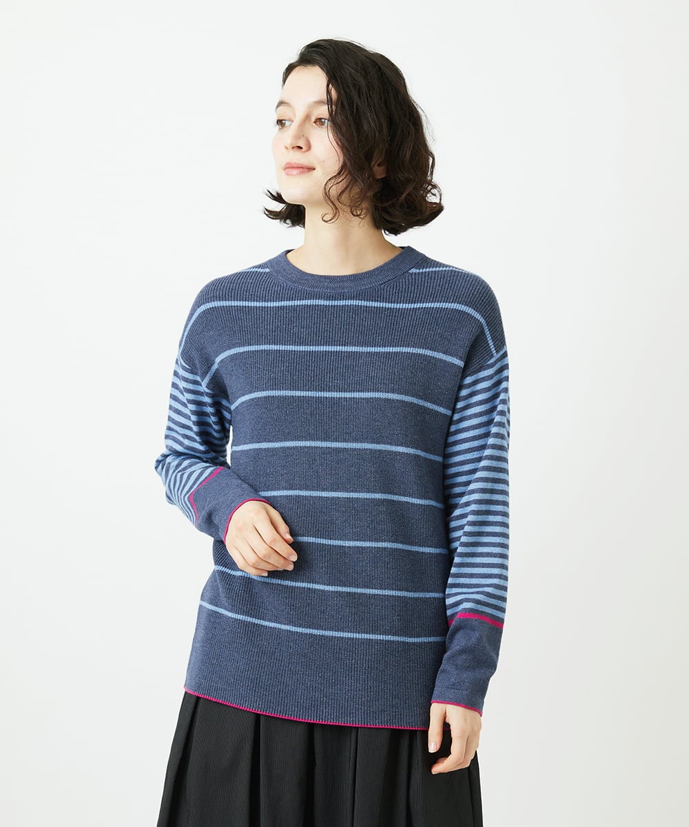 NHFCF61200 GIANNI LO GIUDICE(小さいサイズ)(メゾン ドゥ サンク) パネルボーダーニット ブルー