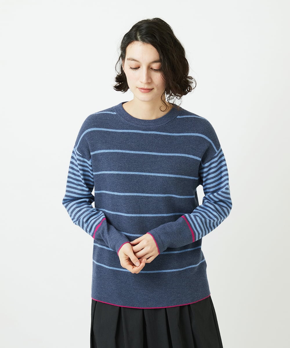 NHFCF61200 GIANNI LO GIUDICE(小さいサイズ)(メゾン ドゥ サンク) パネルボーダーニット ブルー