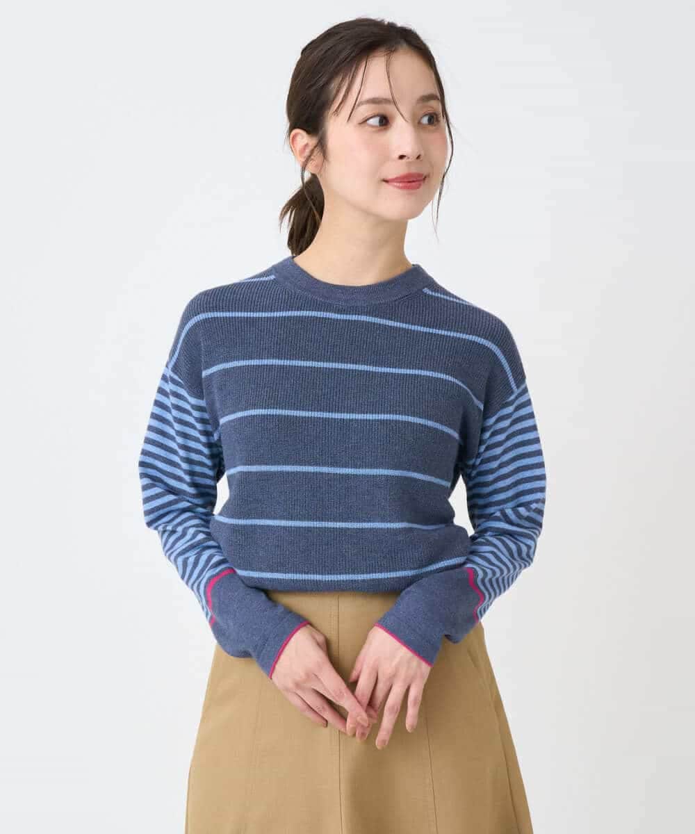 NHFCF61200 GIANNI LO GIUDICE(小さいサイズ)(メゾン ドゥ サンク) パネルボーダーニット ブルー