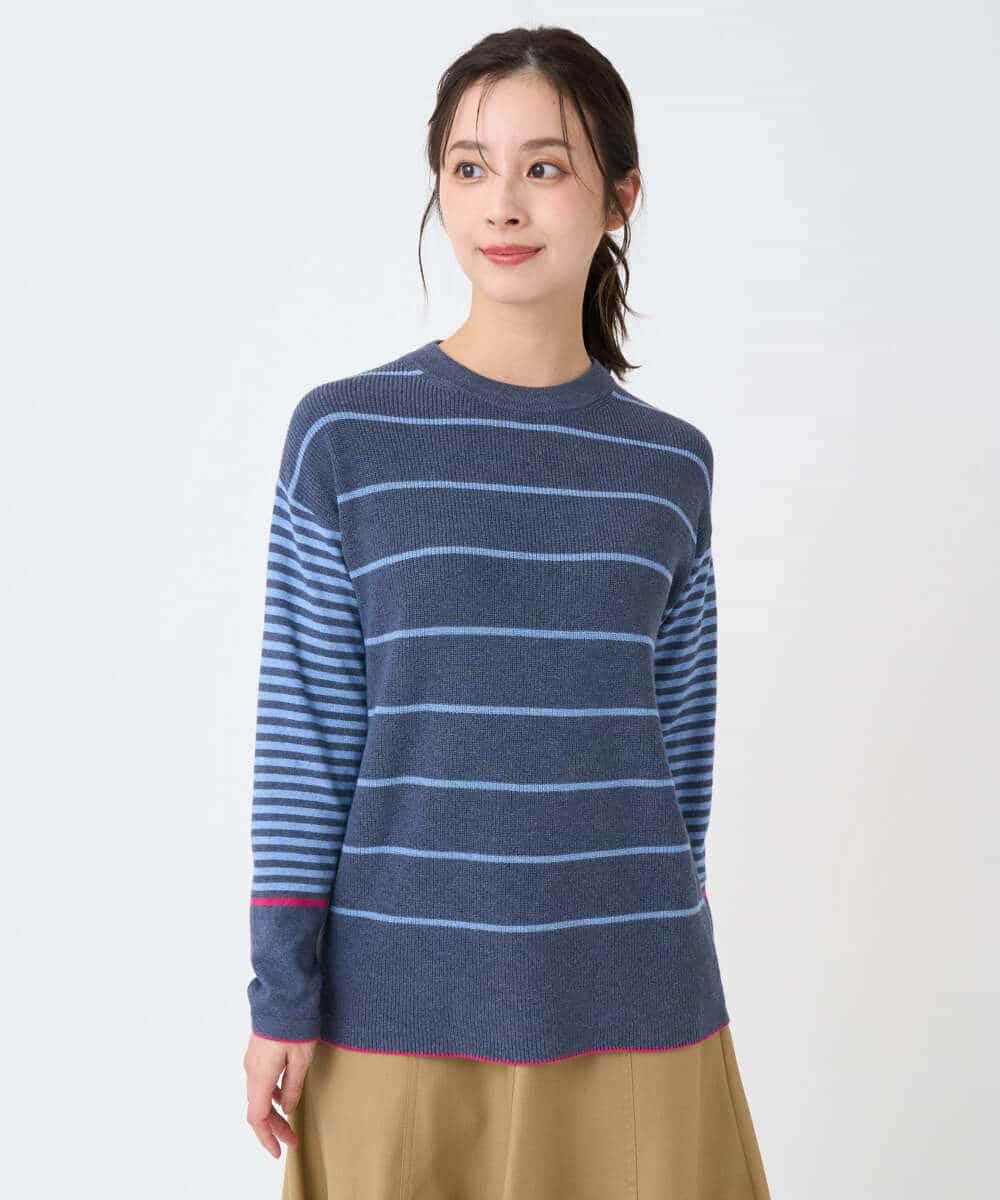 NHFCF61200 GIANNI LO GIUDICE(小さいサイズ)(メゾン ドゥ サンク) パネルボーダーニット ブルー