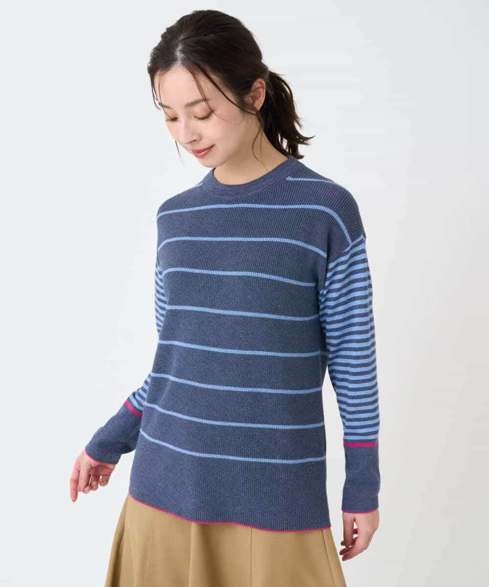 NHFCF61200 GIANNI LO GIUDICE(小さいサイズ)(メゾン ドゥ サンク) パネルボーダーニット ブルー