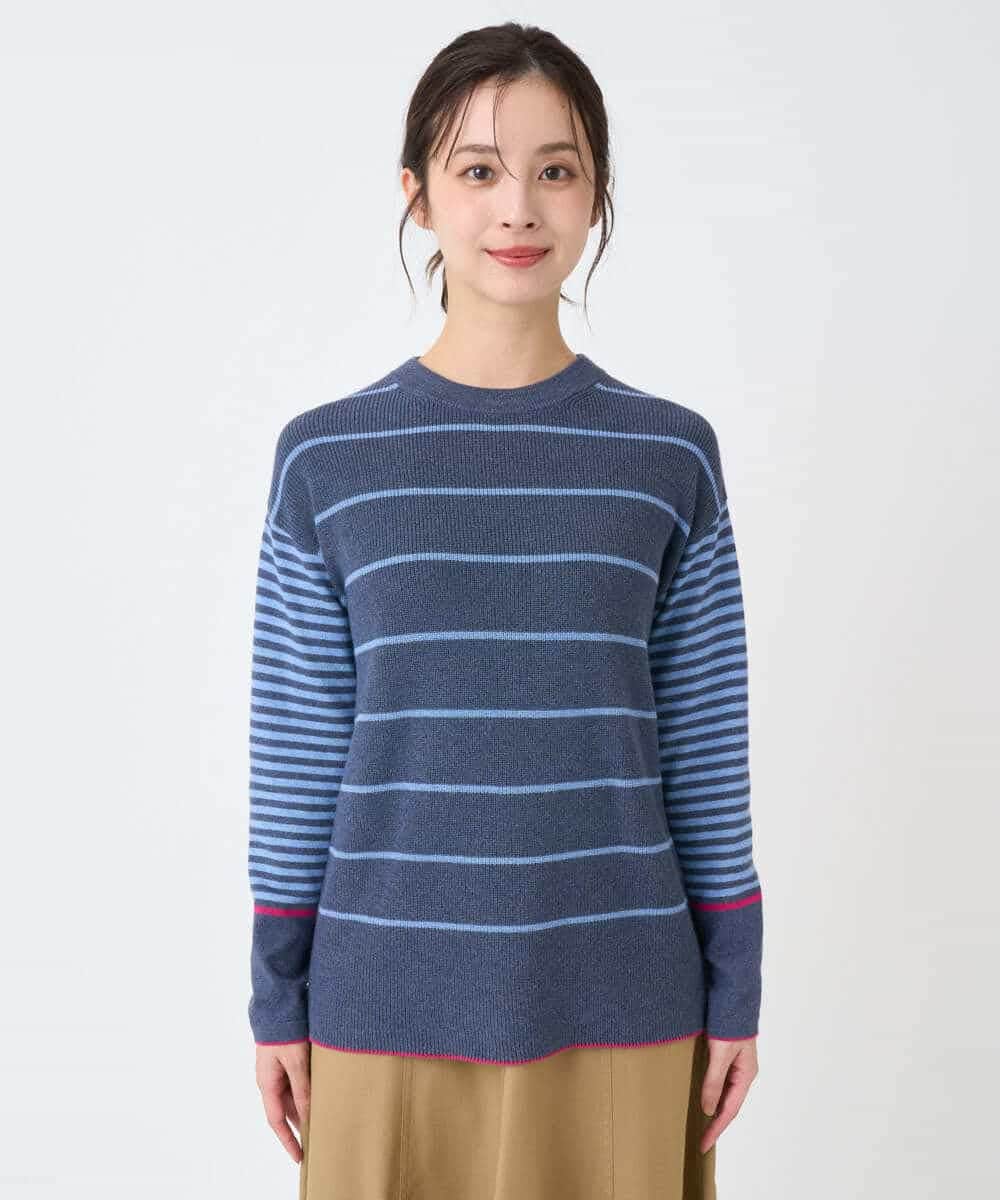 NHFCF61200 GIANNI LO GIUDICE(小さいサイズ)(メゾン ドゥ サンク) パネルボーダーニット ブルー