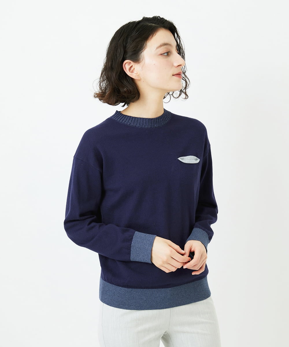 NHFCF62200 GIANNI LO GIUDICE(小さいサイズ)(メゾン ドゥ サンク) 配色デザインポケットニット ネイビー