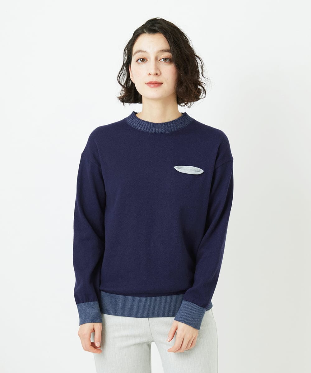 NHFCF62200 GIANNI LO GIUDICE(小さいサイズ)(メゾン ドゥ サンク) 配色デザインポケットニット ネイビー