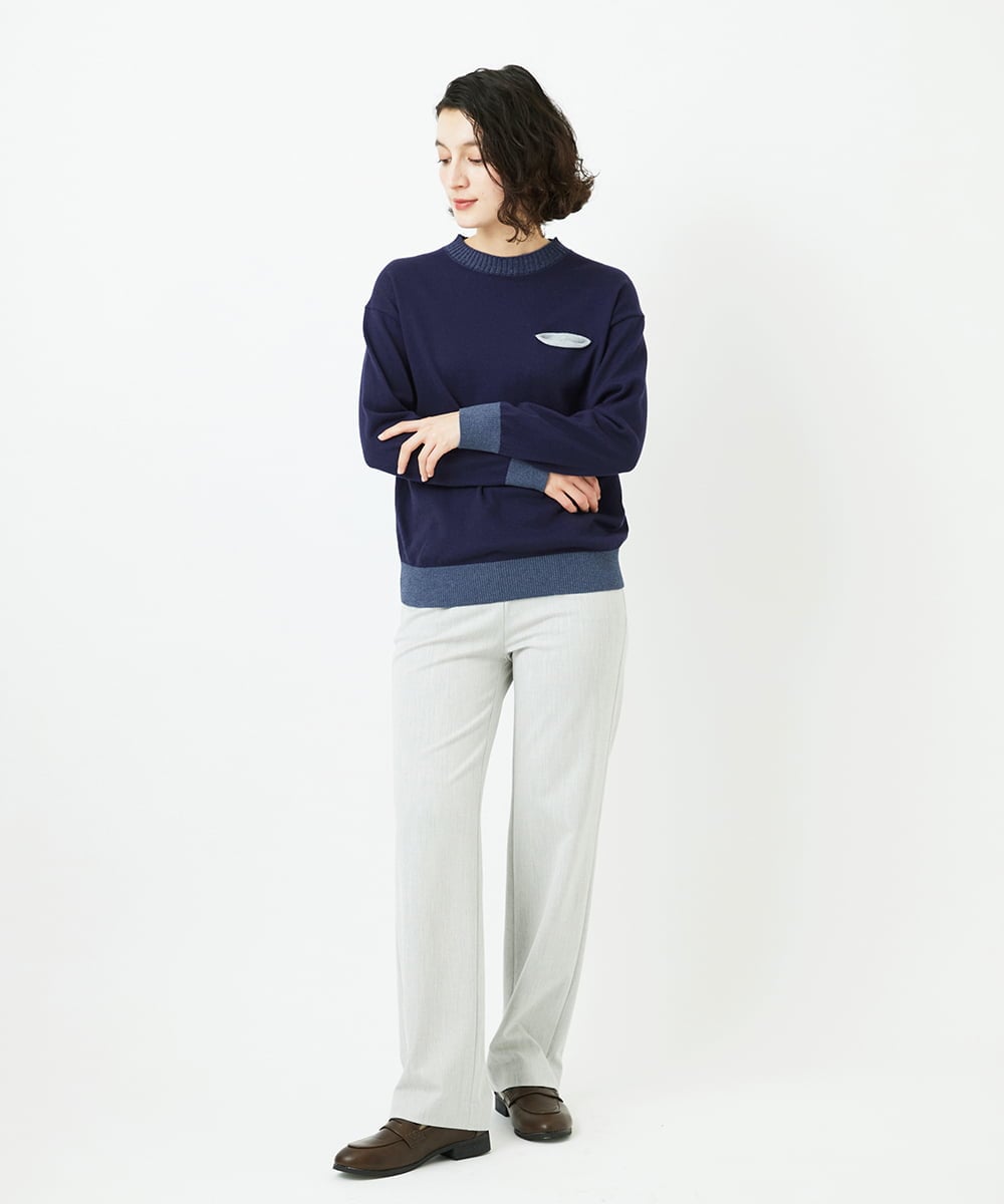 NHFCF62200 GIANNI LO GIUDICE(小さいサイズ)(メゾン ドゥ サンク) 配色デザインポケットニット ネイビー