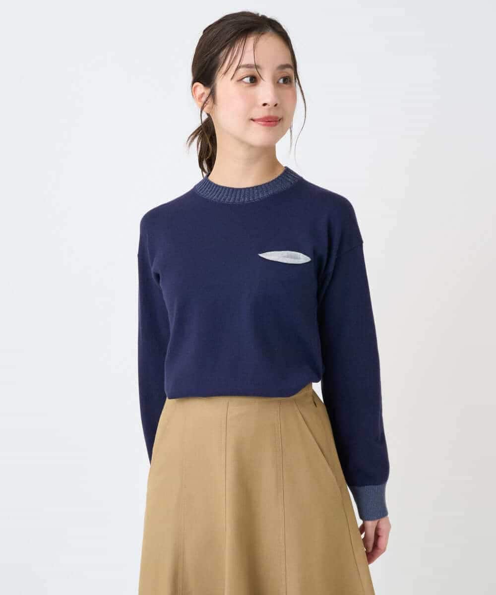 NHFCF62200 GIANNI LO GIUDICE(小さいサイズ)(メゾン ドゥ サンク) 配色デザインポケットニット ネイビー