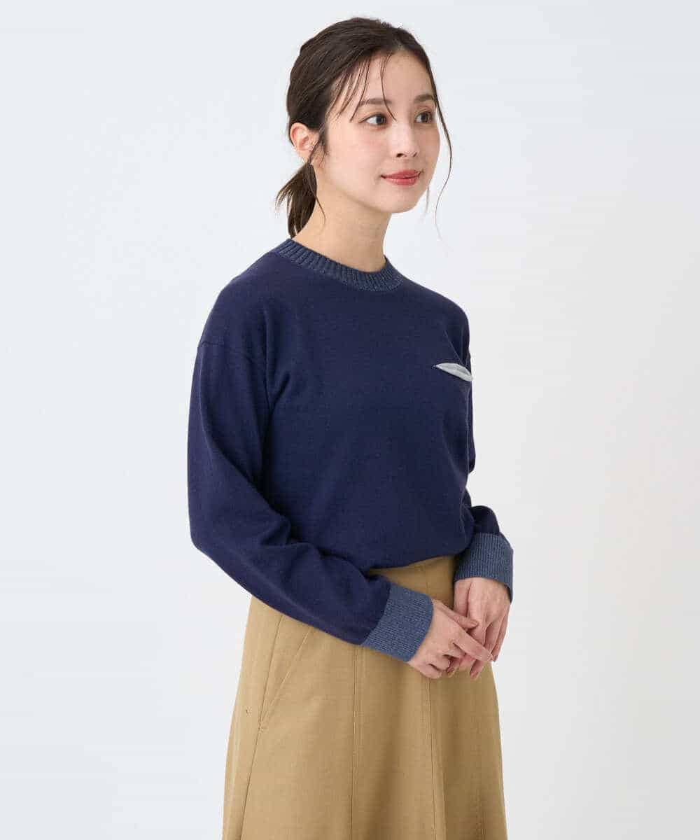 NHFCF62200 GIANNI LO GIUDICE(小さいサイズ)(メゾン ドゥ サンク) 配色デザインポケットニット ネイビー