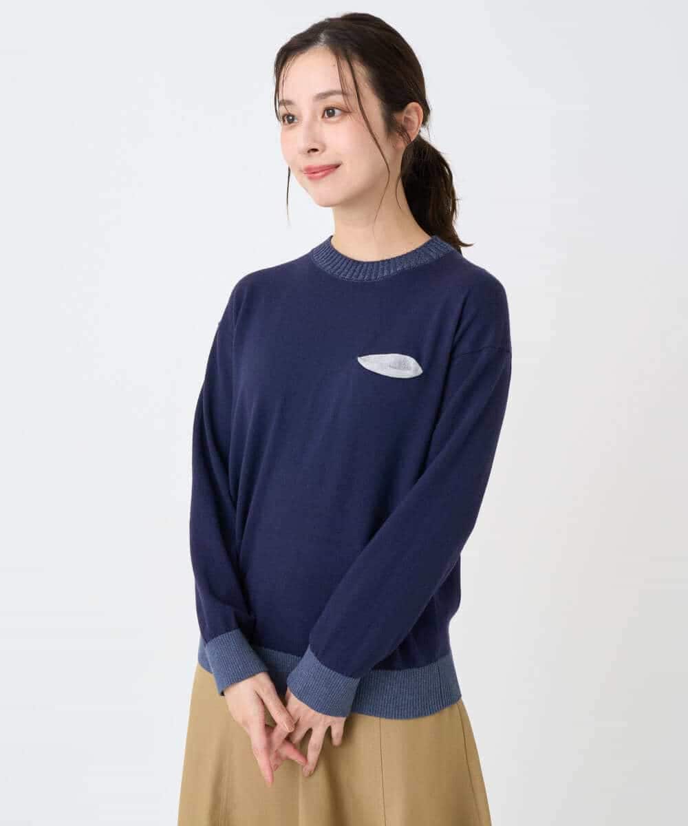 NHFCF62200 GIANNI LO GIUDICE(小さいサイズ)(メゾン ドゥ サンク) 配色デザインポケットニット ネイビー