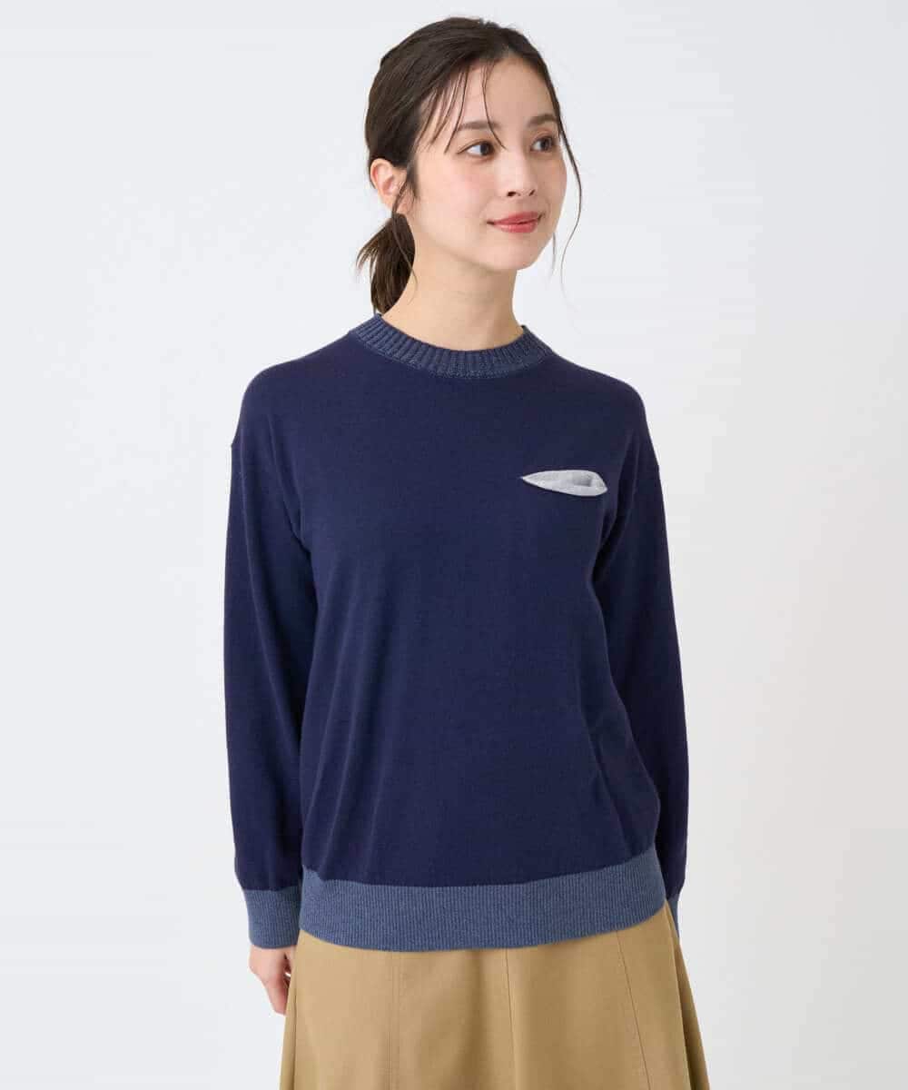 NHFCF62200 GIANNI LO GIUDICE(小さいサイズ)(メゾン ドゥ サンク) 配色デザインポケットニット ネイビー