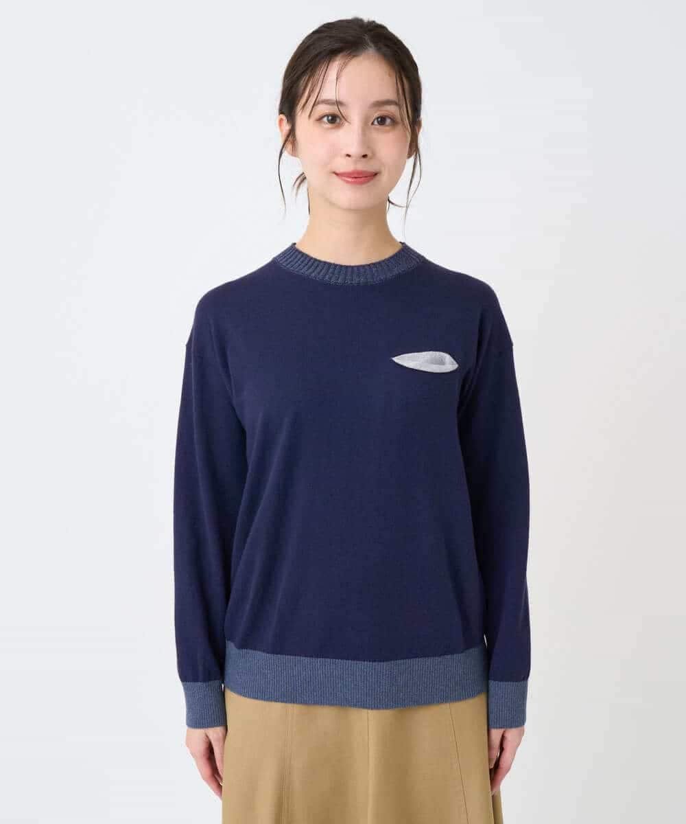 NHFCF62200 GIANNI LO GIUDICE(小さいサイズ)(メゾン ドゥ サンク) 配色デザインポケットニット ネイビー