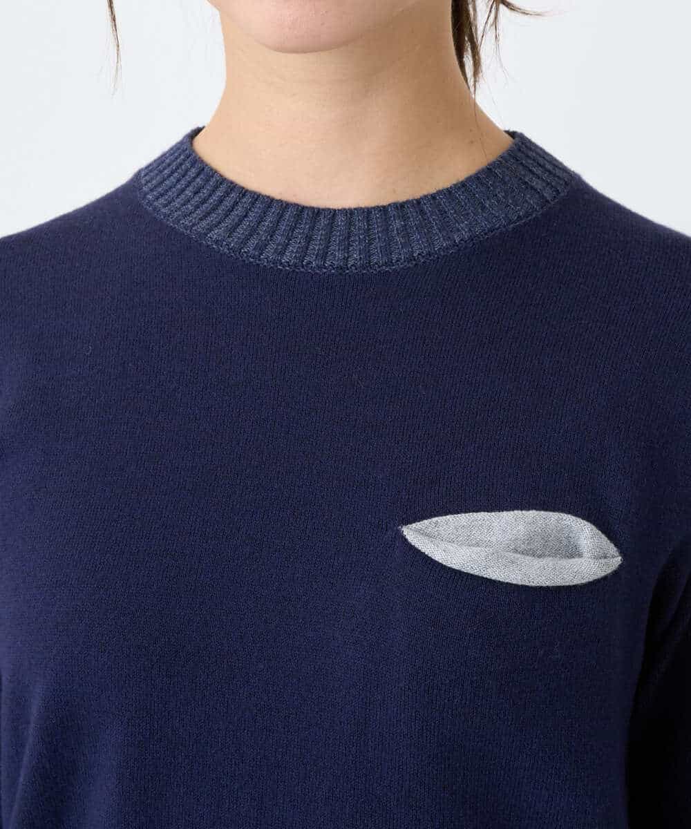 NHFCF62200 GIANNI LO GIUDICE(小さいサイズ)(メゾン ドゥ サンク) 配色デザインポケットニット ネイビー