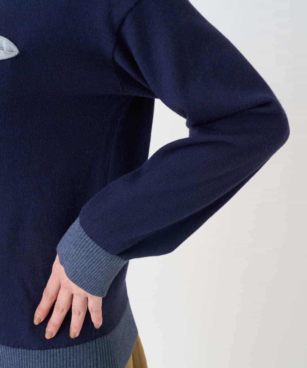 NHFCF62200 GIANNI LO GIUDICE(小さいサイズ)(メゾン ドゥ サンク) 配色デザインポケットニット ネイビー