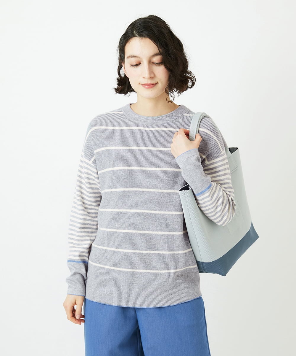 NHFCF63200 GIANNI LO GIUDICE(小さいサイズ)(メゾン ドゥ サンク) パネルボーダーニット ライトグレー