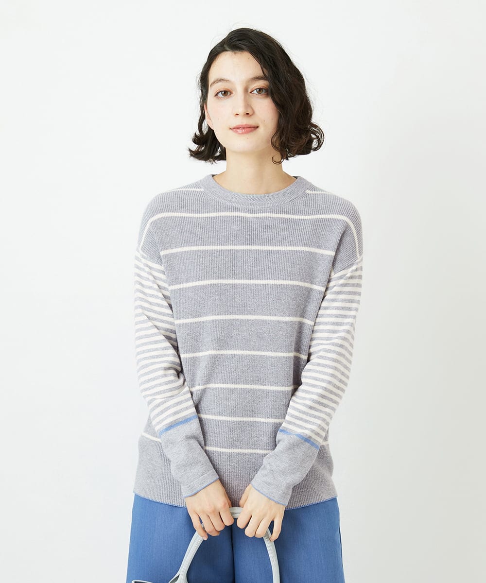 NHFCF63200 GIANNI LO GIUDICE(小さいサイズ)(メゾン ドゥ サンク) パネルボーダーニット ライトグレー