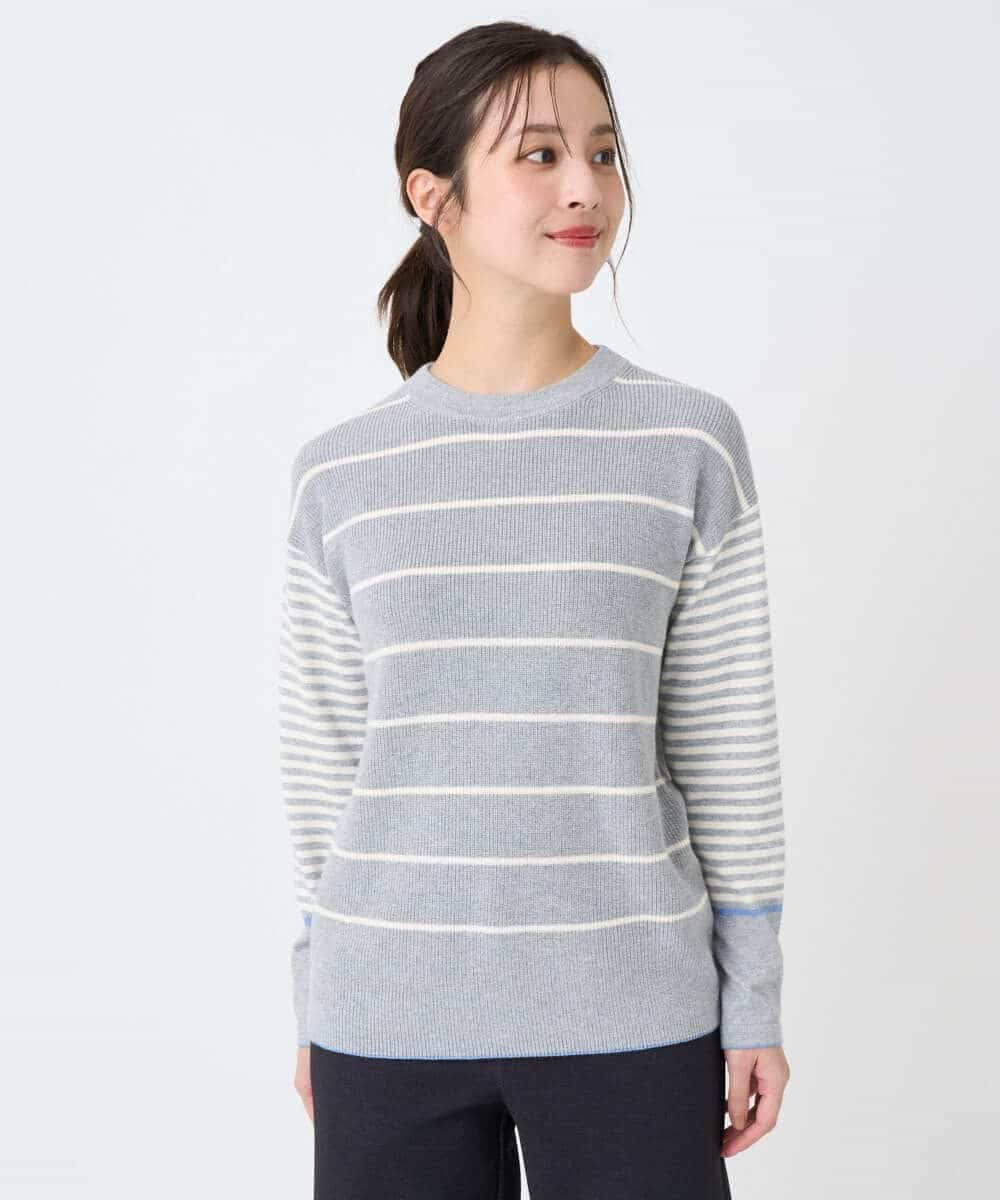 NHFCF63200 GIANNI LO GIUDICE(小さいサイズ)(メゾン ドゥ サンク) パネルボーダーニット ライトグレー