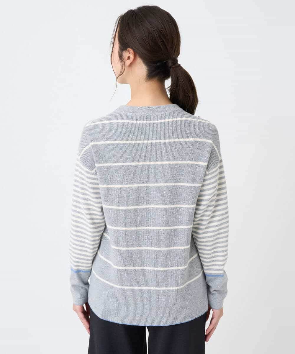 NHFCF63200 GIANNI LO GIUDICE(小さいサイズ)(メゾン ドゥ サンク) パネルボーダーニット ライトグレー