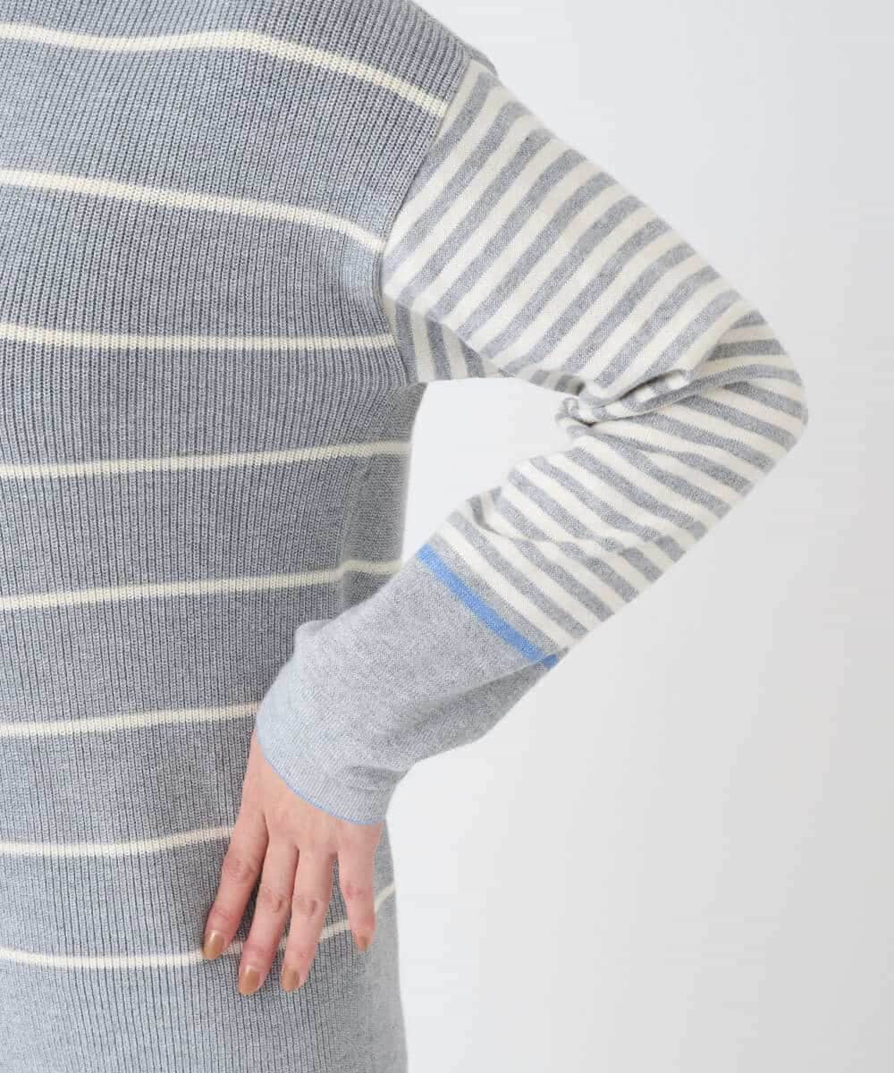 NHFCF63200 GIANNI LO GIUDICE(小さいサイズ)(メゾン ドゥ サンク) パネルボーダーニット ライトグレー