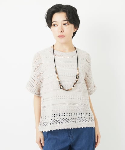 NHFEB50250  透かし編み半袖ニット
