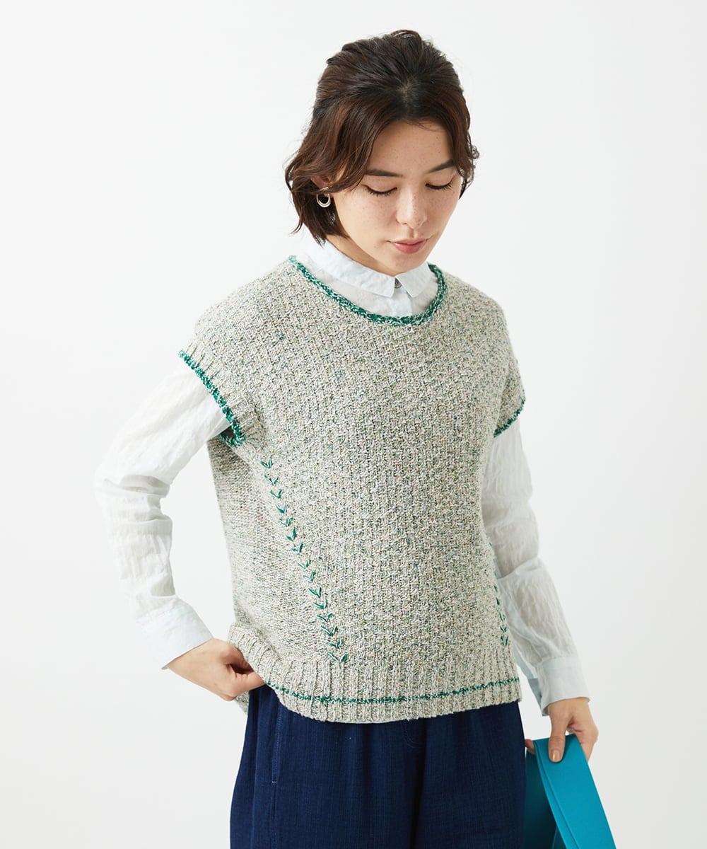 NHFED12270 GIANNI LO GIUDICE(小さいサイズ)(メゾン ドゥ サンク) コットンリネンニットベスト ブルー