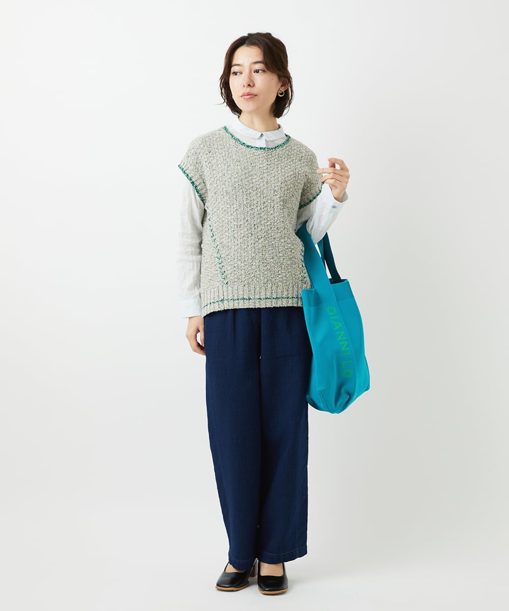 NHFED12270 GIANNI LO GIUDICE(小さいサイズ)(メゾン ドゥ サンク) コットンリネンニットベスト ブルー