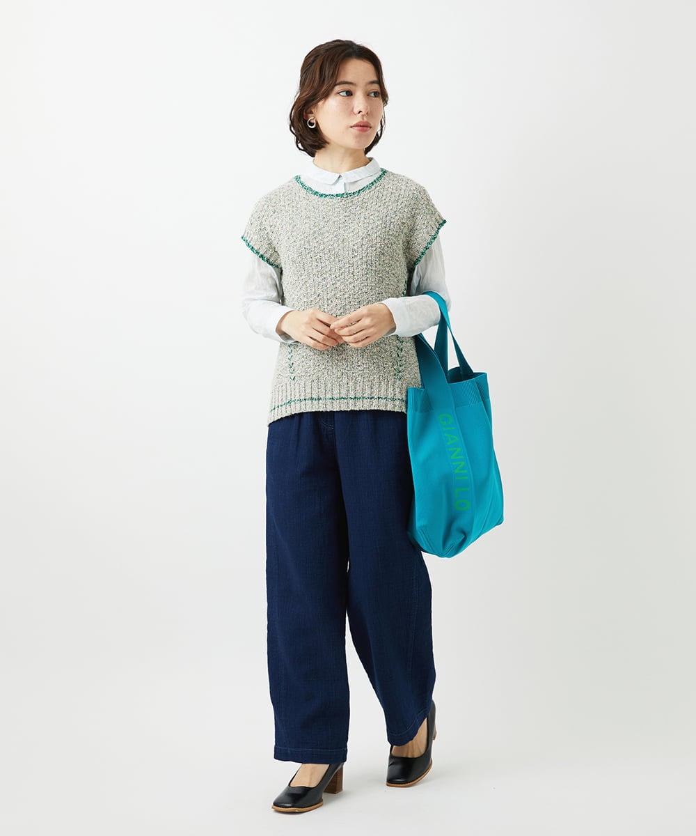 NHFED12270 GIANNI LO GIUDICE(小さいサイズ)(メゾン ドゥ サンク) コットンリネンニットベスト ブルー