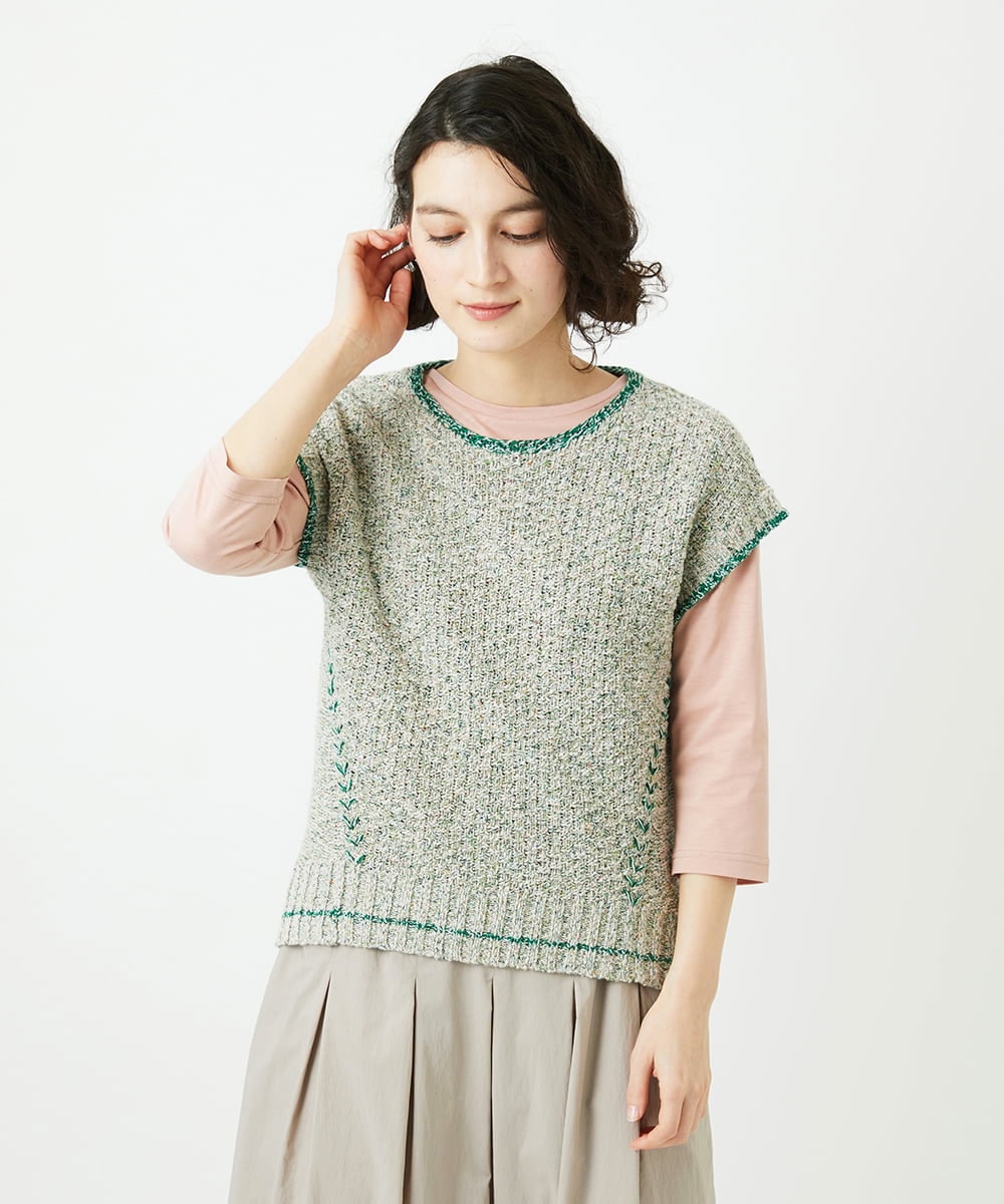 NHFED12270 GIANNI LO GIUDICE(小さいサイズ)(メゾン ドゥ サンク) コットンリネンニットベスト ブルー