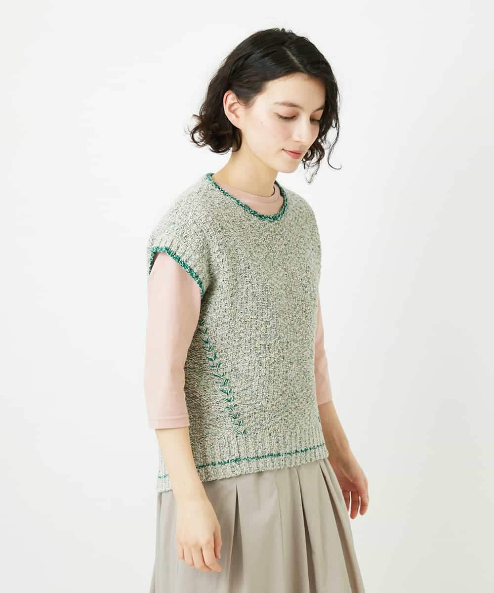 NHFED12270 GIANNI LO GIUDICE(小さいサイズ)(メゾン ドゥ サンク) コットンリネンニットベスト ブルー