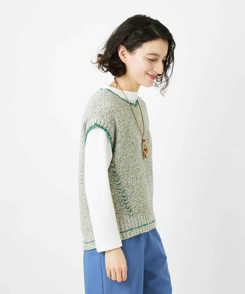 NHFED12270 GIANNI LO GIUDICE(小さいサイズ)(メゾン ドゥ サンク) コットンリネンニットベスト ブルー