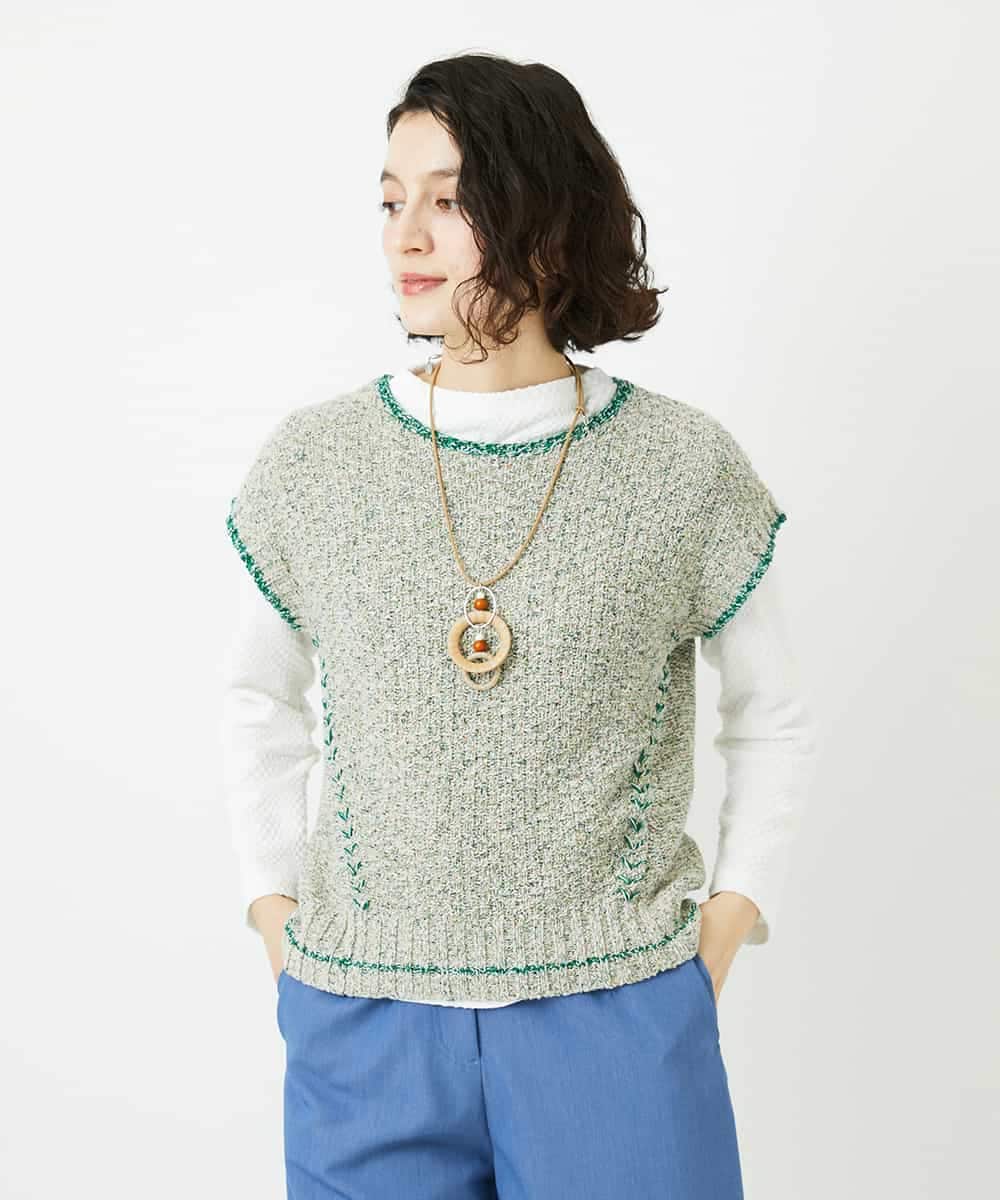 NHFED12270 GIANNI LO GIUDICE(小さいサイズ)(メゾン ドゥ サンク) コットンリネンニットベスト ブルー