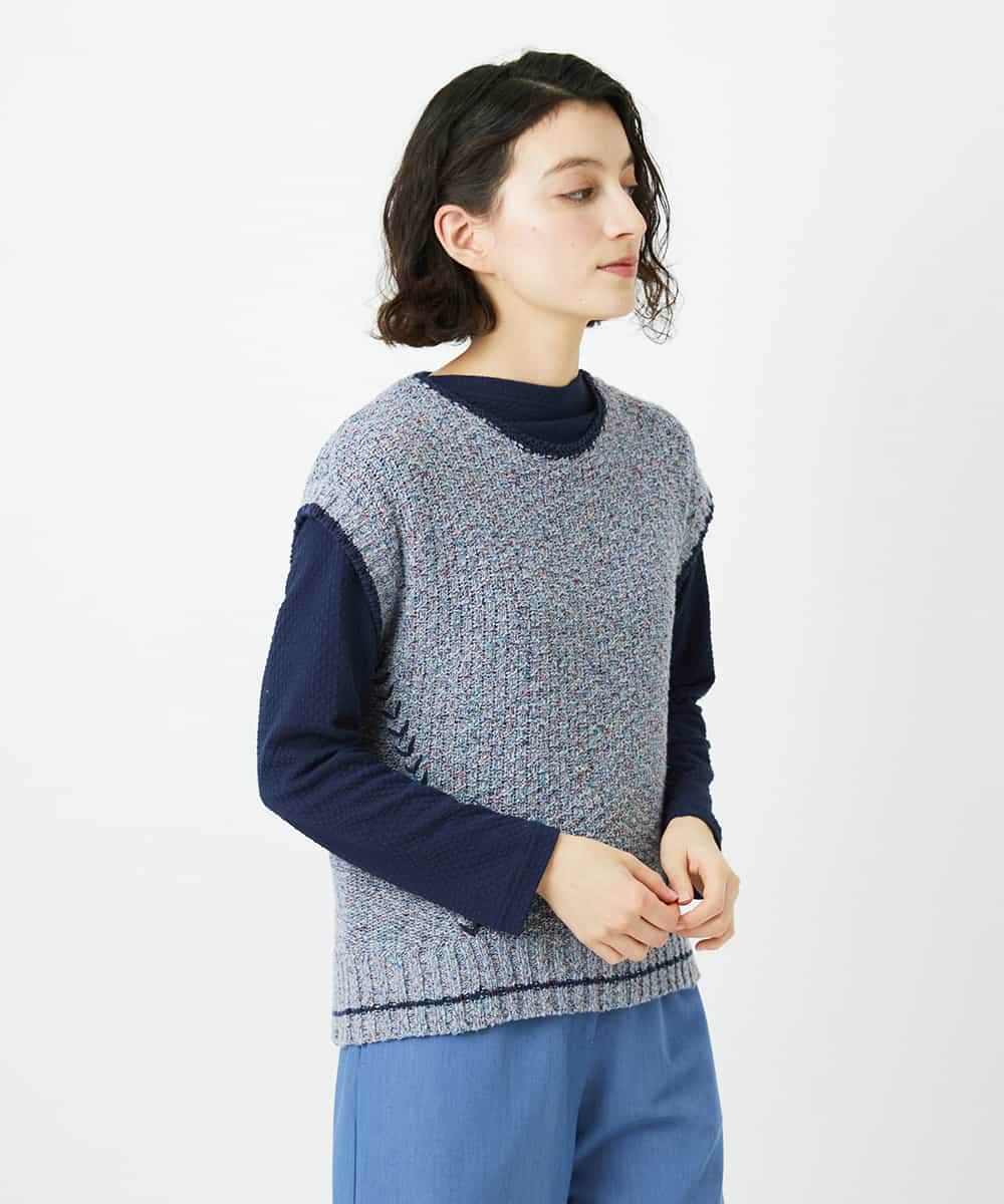 NHFED12270 GIANNI LO GIUDICE(小さいサイズ)(メゾン ドゥ サンク) コットンリネンニットベスト ブルー