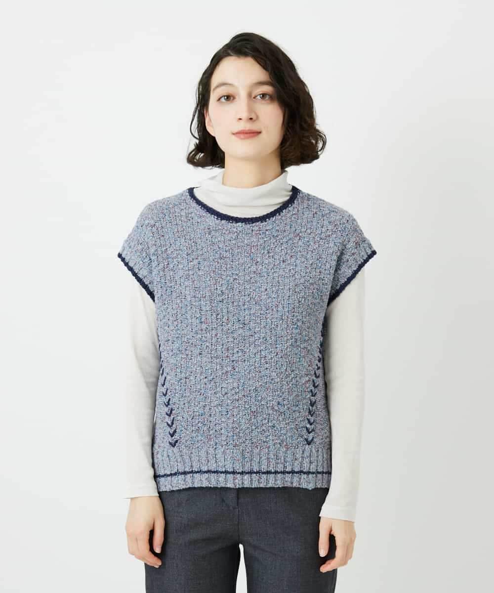 NHFED12270 GIANNI LO GIUDICE(小さいサイズ)(メゾン ドゥ サンク) コットンリネンニットベスト ブルー