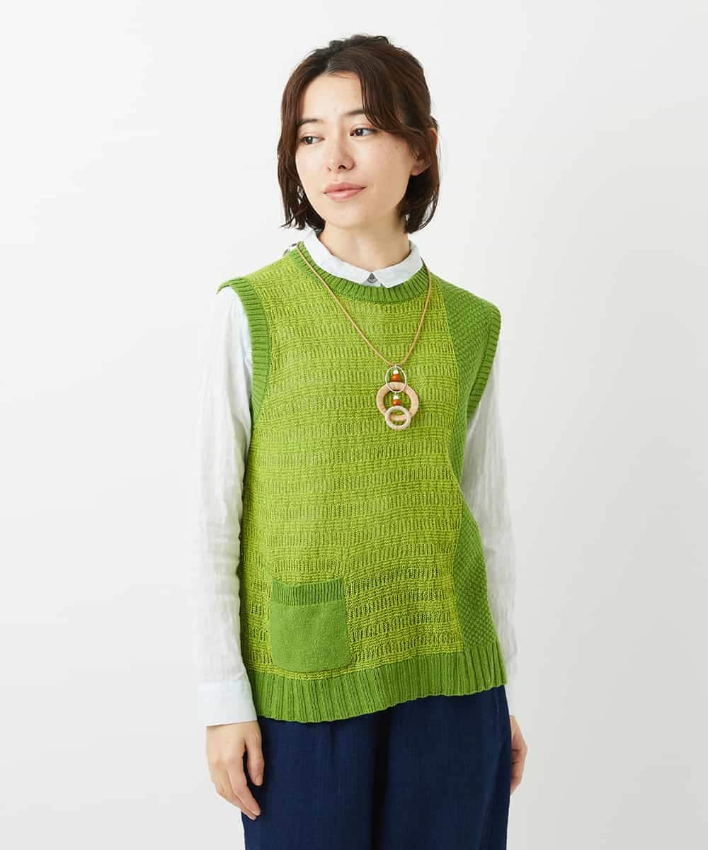 NHFEF13250 GIANNI LO GIUDICE(小さいサイズ)(メゾン ドゥ サンク) コットン杢ニットベスト ライトグリーン