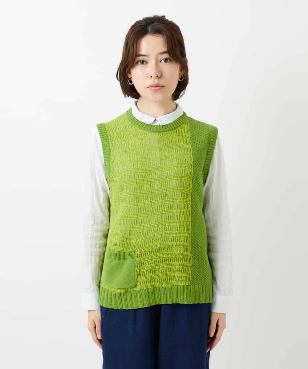 NHFEF13250 GIANNI LO GIUDICE(小さいサイズ)(メゾン ドゥ サンク) コットン杢ニットベスト ライトグリーン