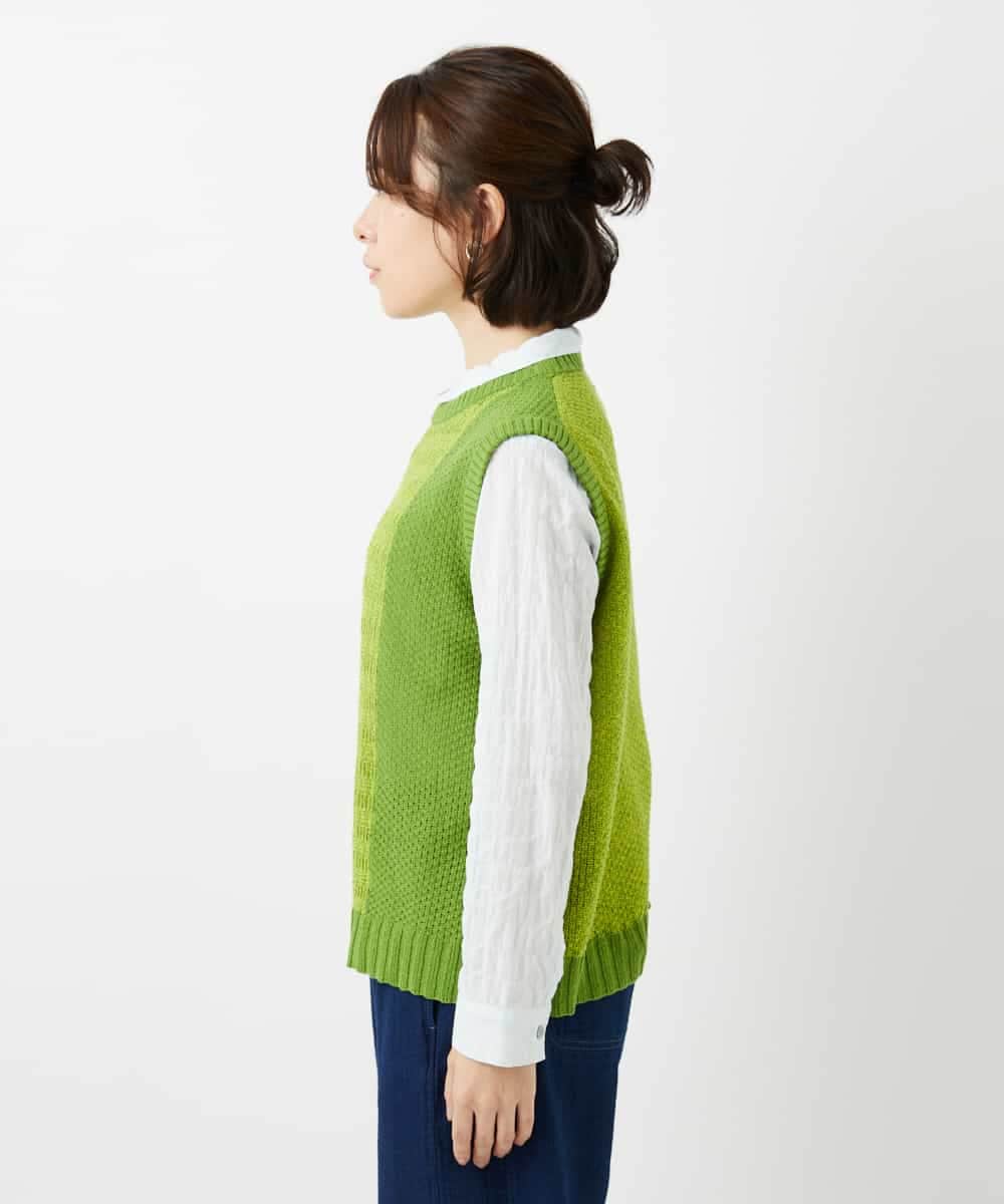 NHFEF13250 GIANNI LO GIUDICE(小さいサイズ)(メゾン ドゥ サンク) コットン杢ニットベスト ライトグリーン