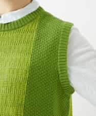 NHFEF13250 GIANNI LO GIUDICE(小さいサイズ)(メゾン ドゥ サンク) コットン杢ニットベスト ライトグリーン